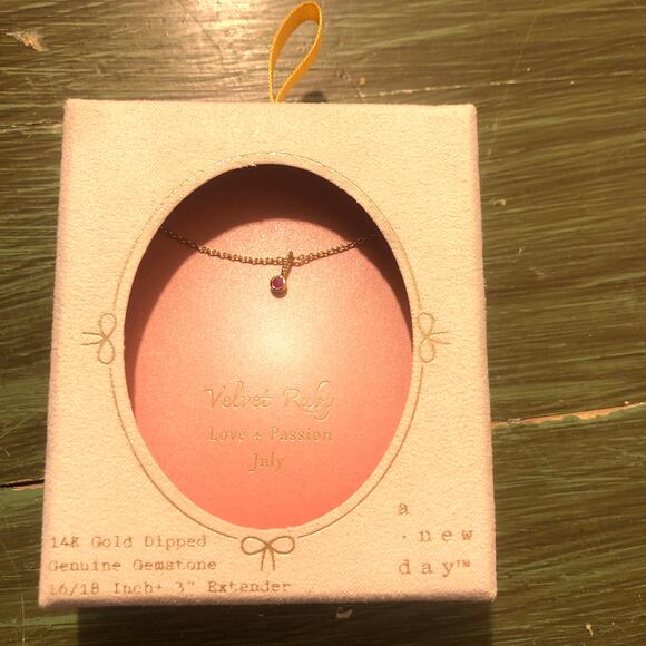 A New Day NWT 14K Gold Dipped Genuine Ruby Stone Pendant Necklace July - Picture 2 of 5